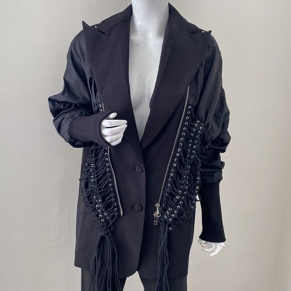 NWOT AKIRA Black Don Eyelet Oversized Blazer Bomber Jacket with Lace-up Details - Picture 12 of 12
